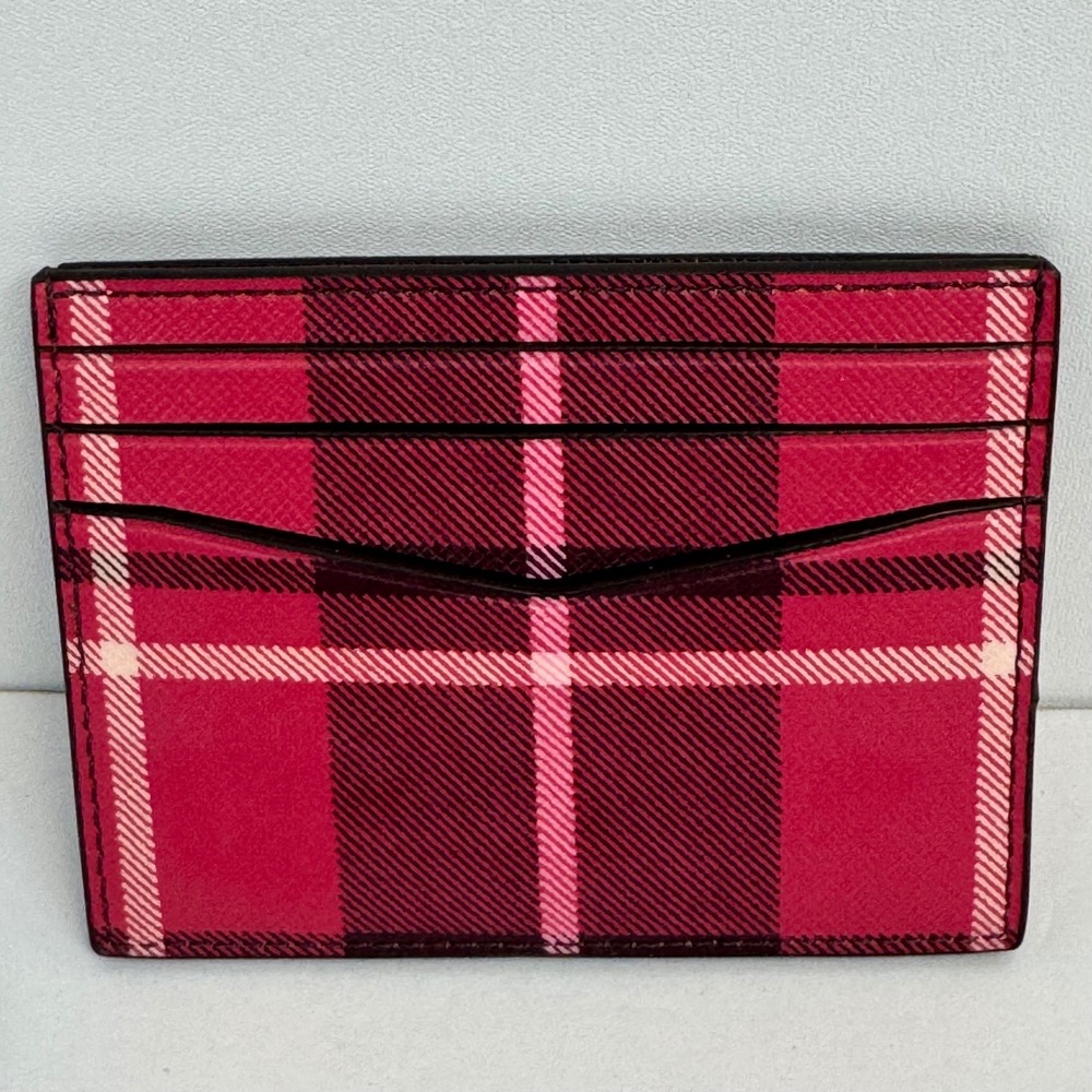 Kate Spade New York Pink Plaid Crossgrain Leather Slim Card Holder Wallet - Picture 2 of 9